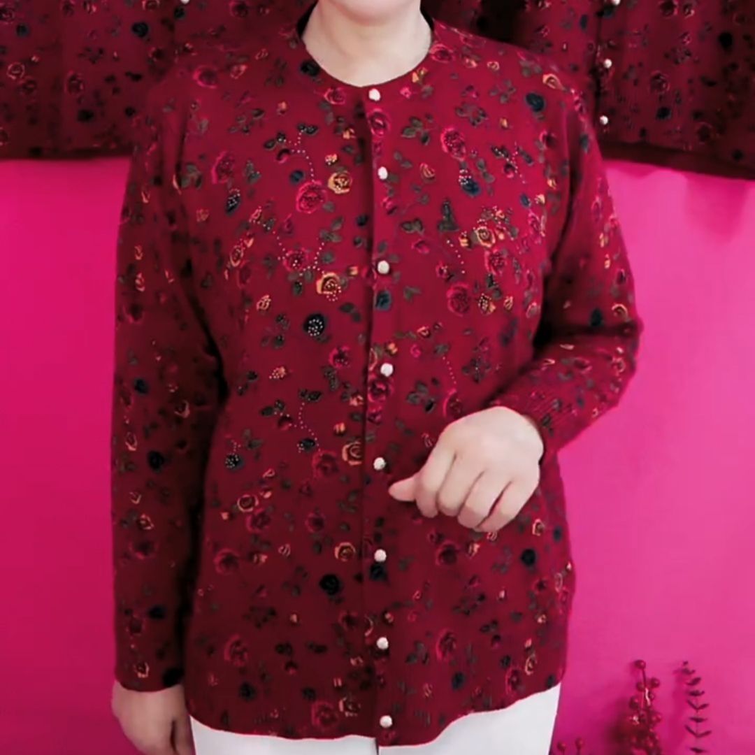 中老年妈妈装春秋印花针