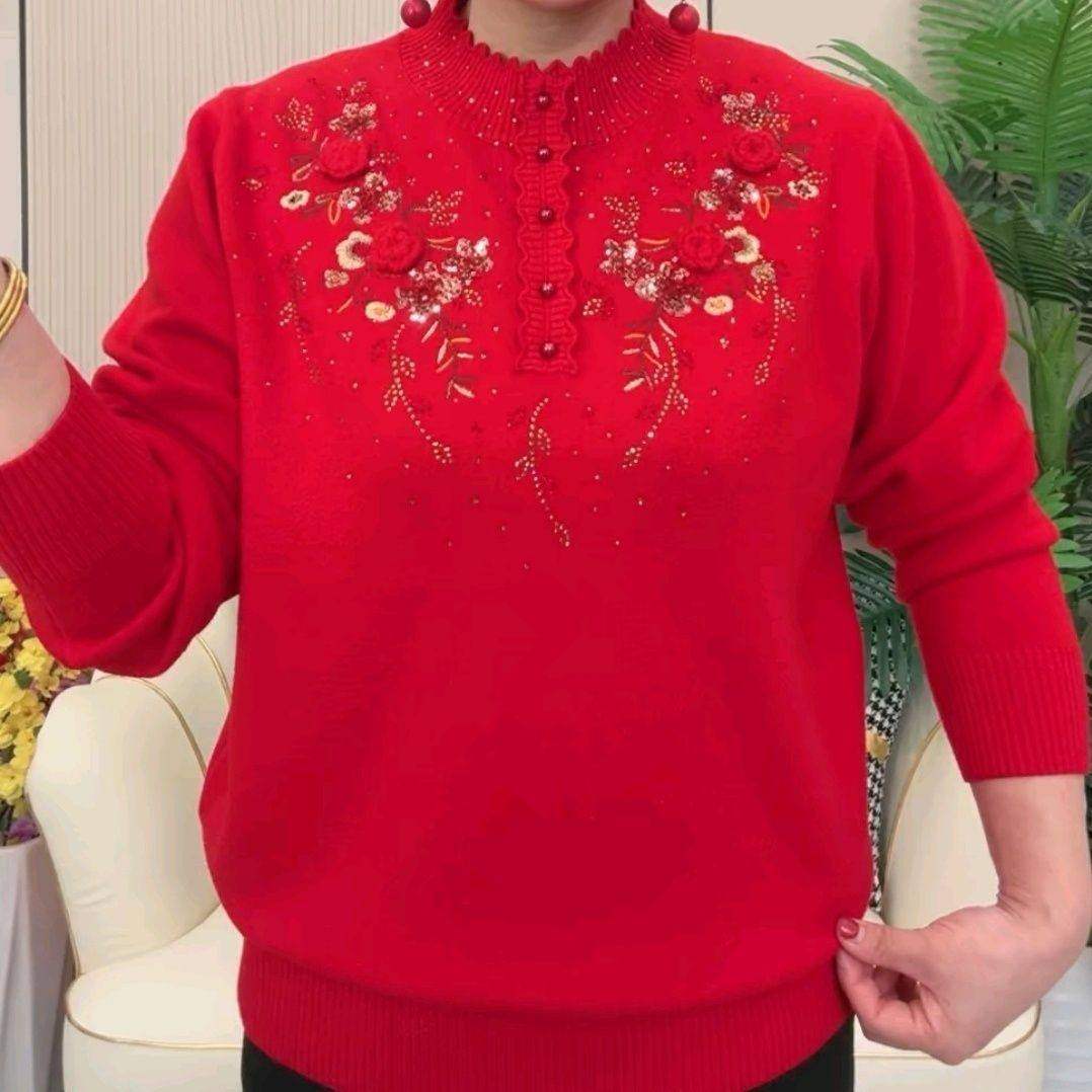 立体新款刺绣花边针织衫宽松显瘦时尚毛衣爆款中老年妈妈女装打底,女装/女士精品,常规大码外套,淘宝优惠券,粉丝福利购,淘宝优惠卷