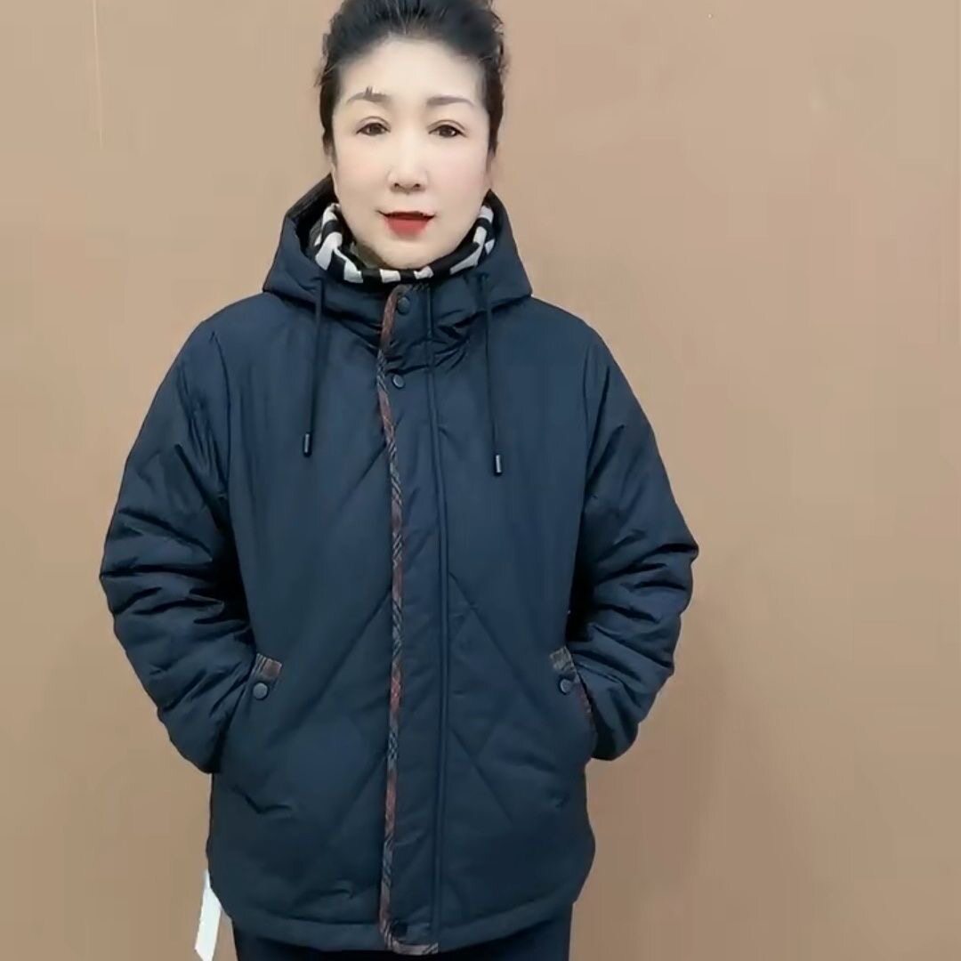 菱格纹棉服女连帽加厚保暖外套中年妈妈装宽松大码棉袄