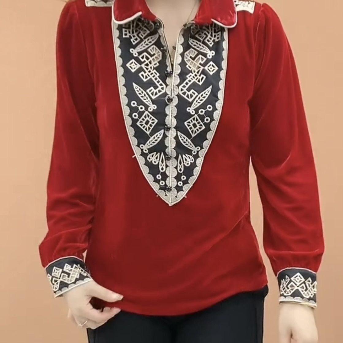 复古刺绣翻领长袖上衣女2