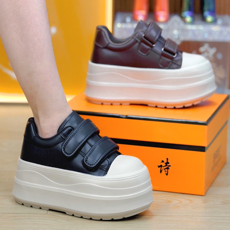 小个子魔术贴厚底小白鞋女