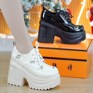 百搭增高小个子休闲小皮鞋 新款 2026春季 10cm英伦风水钻厚底乐福鞋