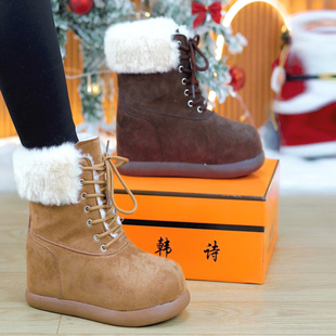 9CM毛毛棉鞋 加绒加厚百搭增高保暖马丁靴 厚底雪地靴女潮2025冬季