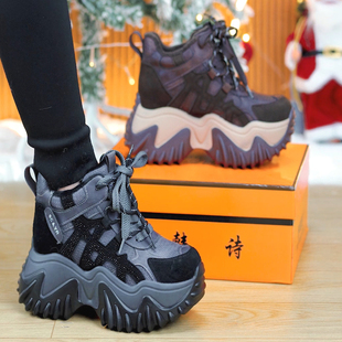 8cm小个子加绒厚底老爹鞋女2025冬季休闲百搭加厚保暖内增高女鞋
