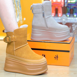 9cm小个子加绒保暖厚底雪地靴女2025冬季 百搭增高休闲短靴 新款