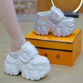 10cm满钻魔术贴厚底包头凉拖女2025夏季 百搭增高半拖鞋