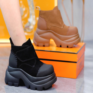 轻便百搭增高休闲短靴 时尚 9cm魔术贴厚底显瘦勃肯靴2025秋季 新款