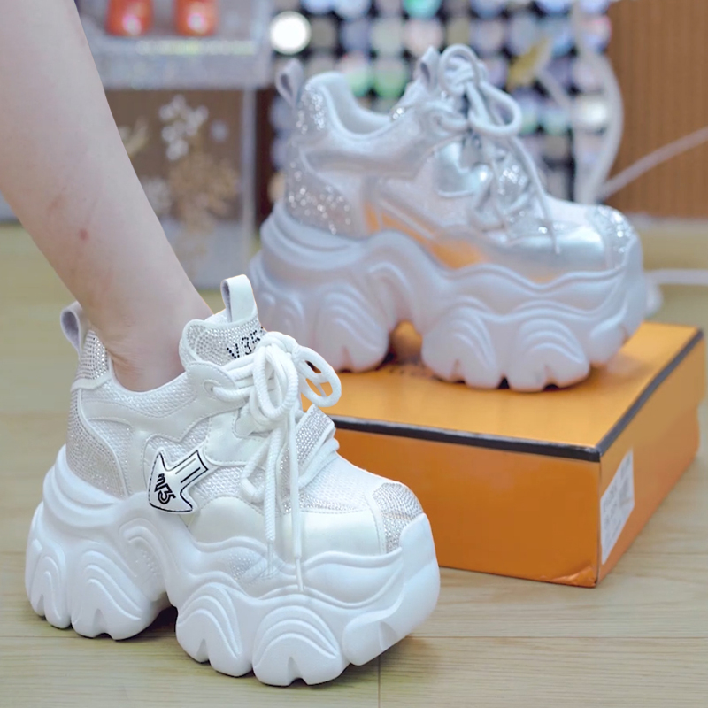 小个子水钻厚底老爹鞋