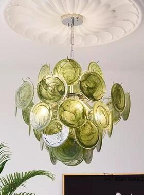 新款氛围感中古轻奢客厅房间主卧室墨绿色艺术高质感玻璃吊灯