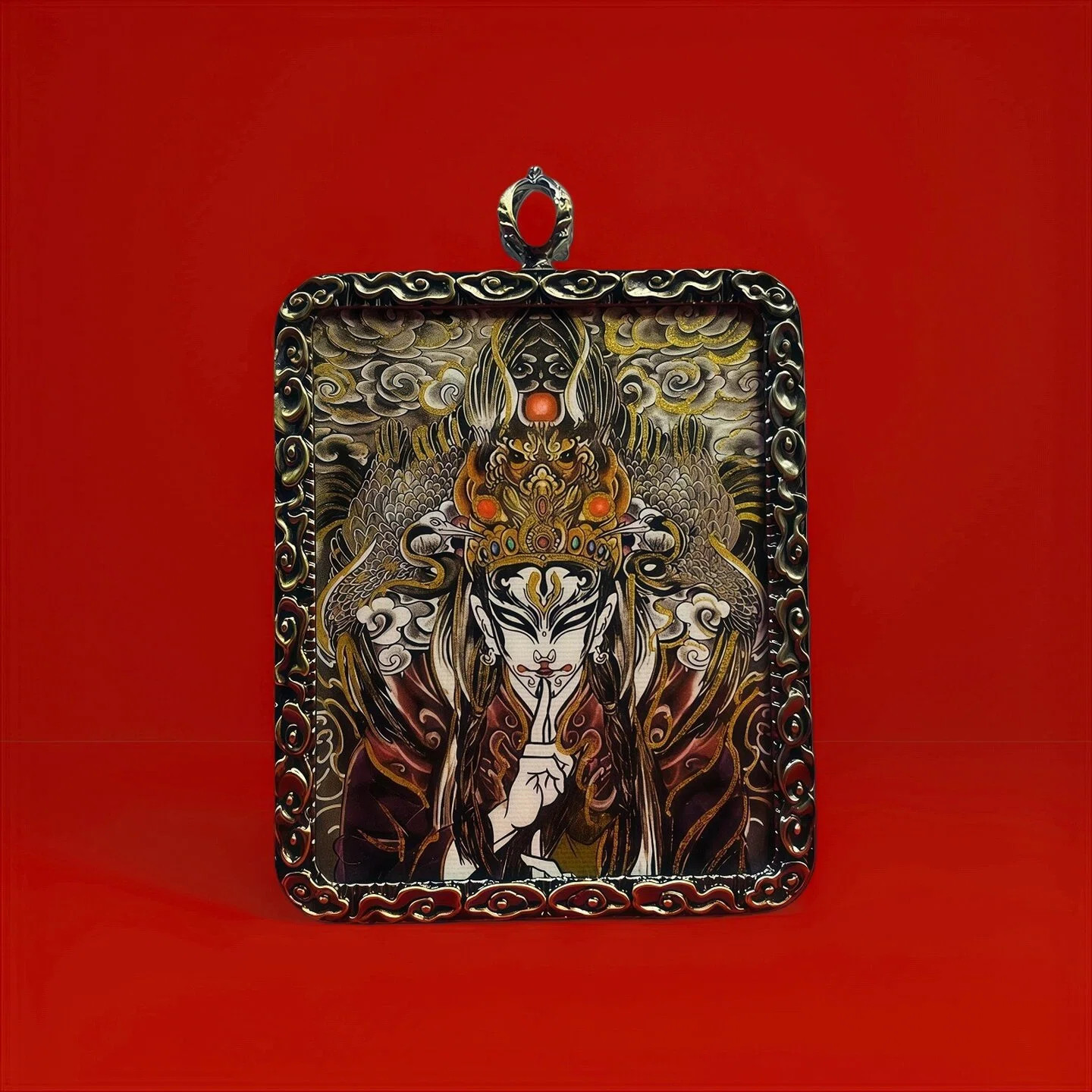 道系元始天尊座下白鹤童子吊坠唐卡国风手绘描金唐卡吊坠送人礼物