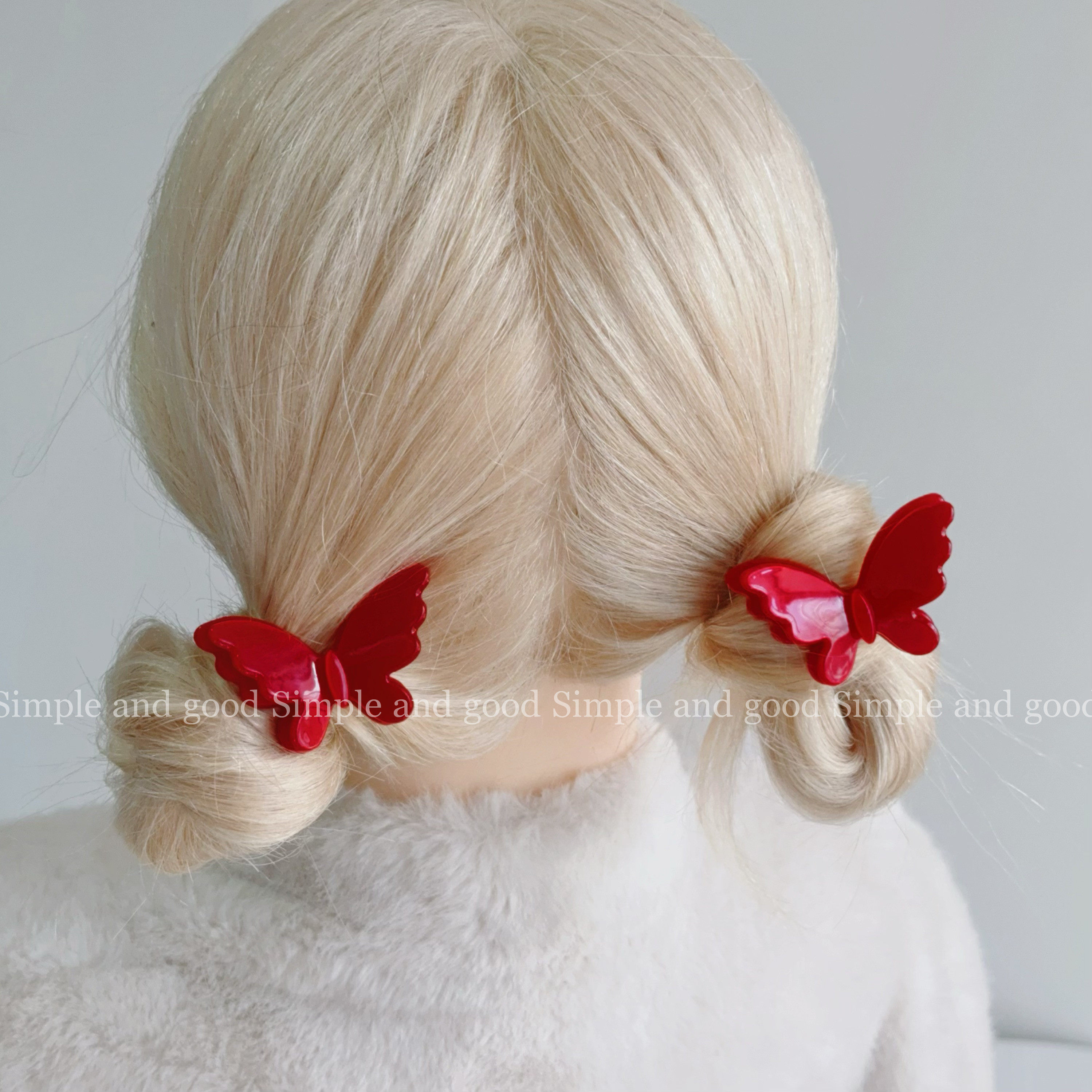 红色立体双层小蝴蝶刘海夹子侧面边夹鸭嘴夹小号发卡少女心醋酸