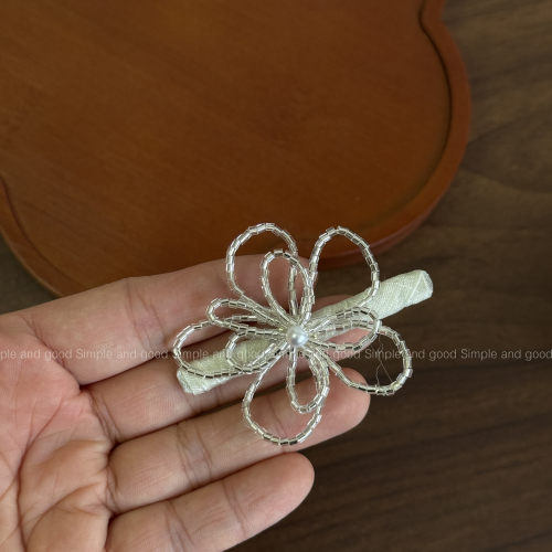 超仙气温柔海边拍照手工串珠花朵边夹鸭嘴夹子发卡侧边刘海夹发卡