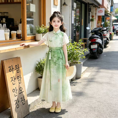 女童夏季新中式盘扣马面裙套装