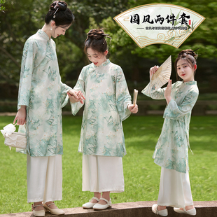 汉服女童国风旗袍裙套装2025秋装新款儿童新中式两件套母女亲子装