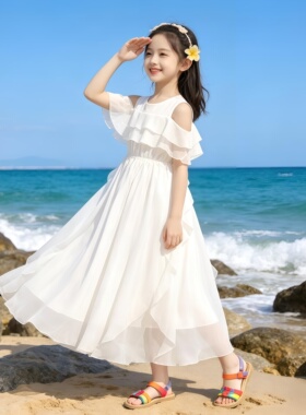 女童连衣裙2026年新款夏装洋气时髦中大童韩版甜美露肩雪纺连衣裙