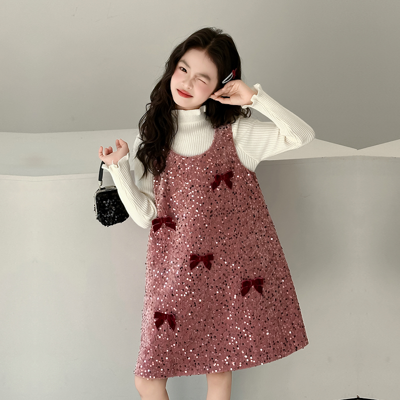 女童冬丝绒加棉高端礼服裙连衣裙