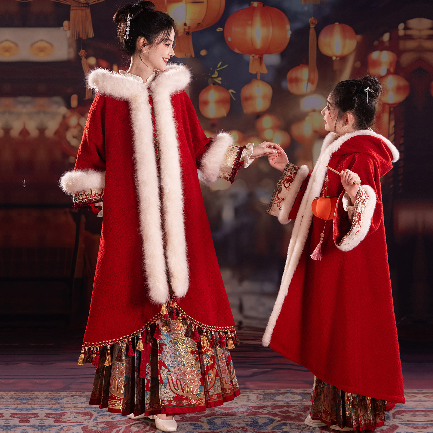 红色新年战袍明制国风穿搭冬装亲子装女童毛呢外套过年呢子大衣,童装/婴儿装/亲子装,呢大衣,淘宝优惠券,粉丝福利购,淘宝优惠卷