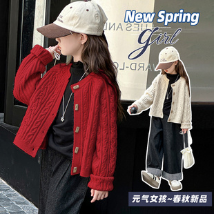 女童毛衣开衫2026新款秋冬儿童洋气时髦中大童韩版针织开衫外套潮