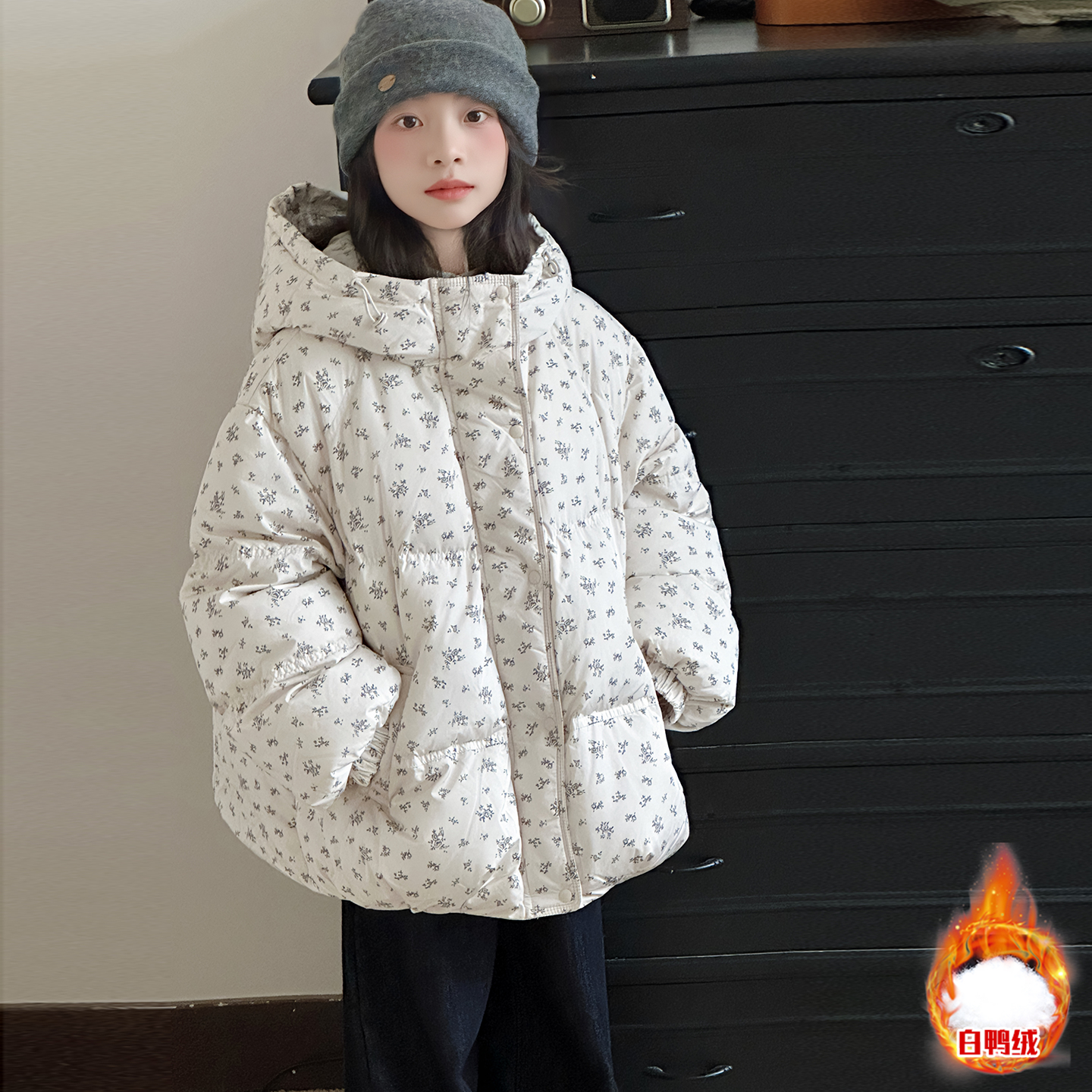 女童碎花甜美羽绒服2025冬季新款
