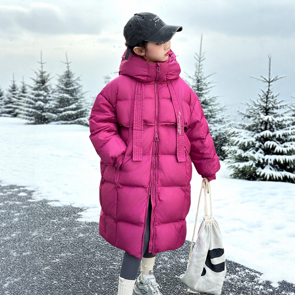 女童中长款白鸭绒加厚连帽羽绒服
