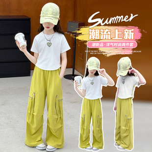2025夏季 新款 褲 洋氣時髦童裝 中大童休閑運動兩件套潮 套裝 女童工裝