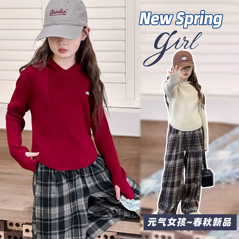 女童连帽打底衫2025新款针织毛衣