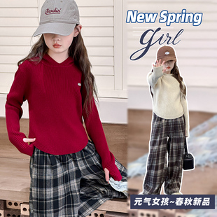 女童连帽打底衫2025新款秋冬装儿童洋气针织衫毛衣中大童女孩上衣