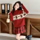 套装 小女孩红色保暖儿童针织衫 裙 小熊毛衣秋冬2026新款 女童新年款