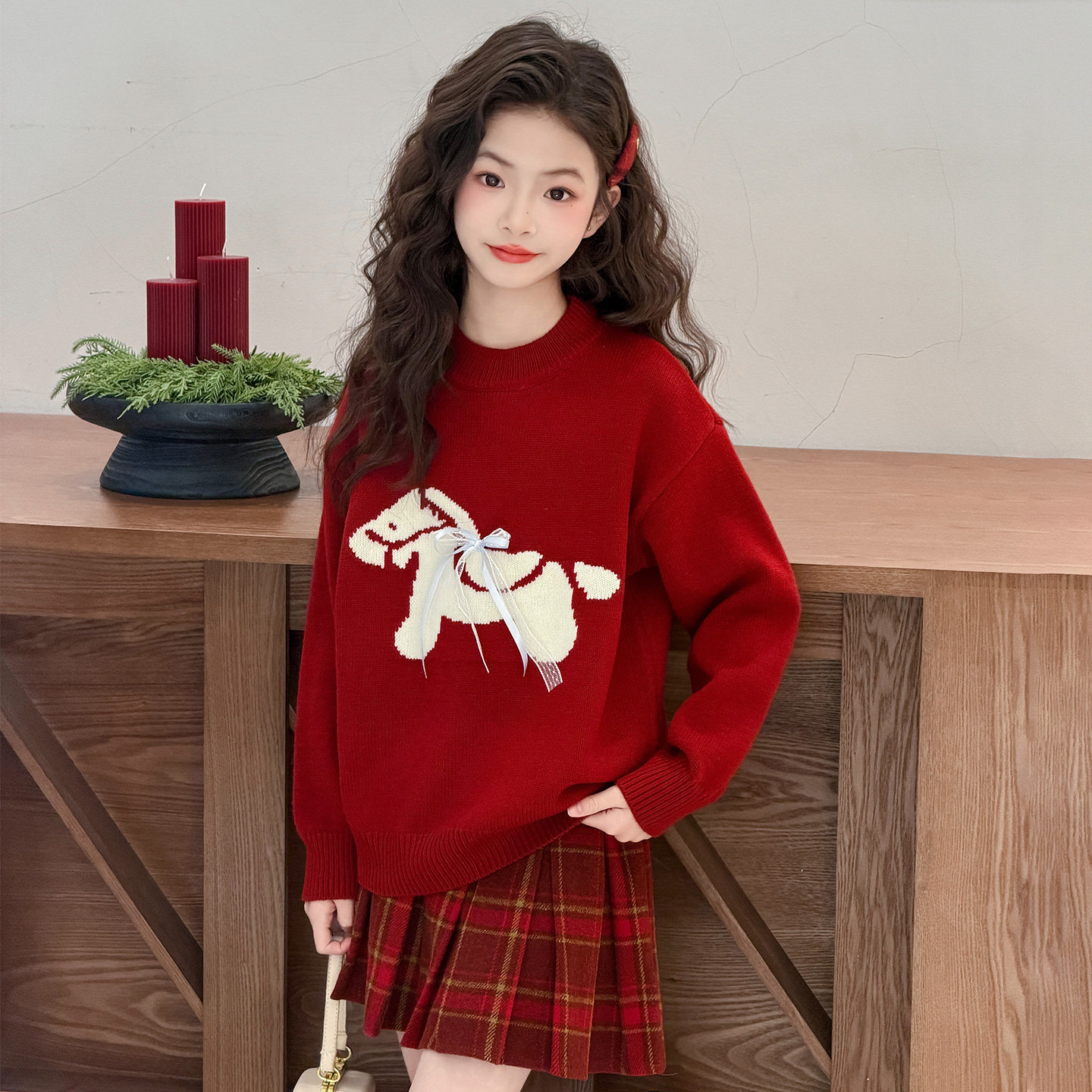 女童红色小马提花毛衣2026新款洋气中大童本命年拜年服套头针织衫,童装/婴儿装/亲子装,毛衣/针织衫,淘宝优惠券,粉丝福利购,淘宝优惠卷