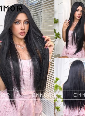 纯欲风中分假发女长发黑长直发氛围感无刘海自然蓬松减龄全头套式