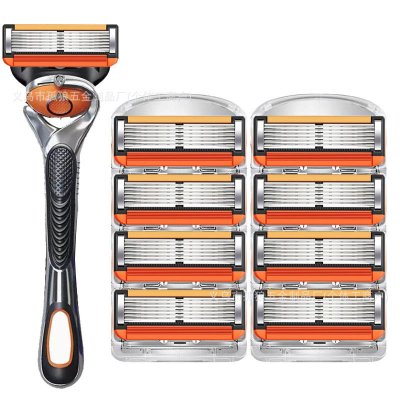 新款手动剃须刀 德国品质6层刀片吉利手动刮胡刀老式六层刀头刀架