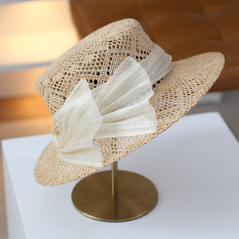 秋印  超个性原创小众天然宝草编织纯手工平顶草帽女度假海边帽子