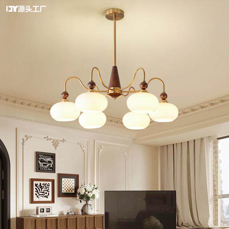 餐厅中古法式客厅吊灯设计师胡桃木主柿子吊灯实木美式复古卧室灯