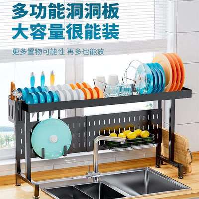 可伸缩厨房水槽置物架台面式碗碟收纳架多功能水池上方碗盘沥水架