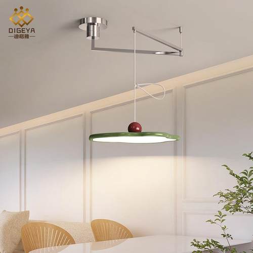 北欧奶油风飞碟餐厅灯吧可移动摇臂吊灯现代简约全光谱护眼餐厅灯