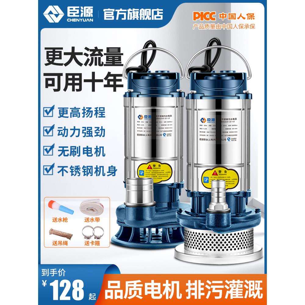 臣源不锈钢潜水泵220v家用小型高扬程井水抽水泵农用灌溉排污水泵