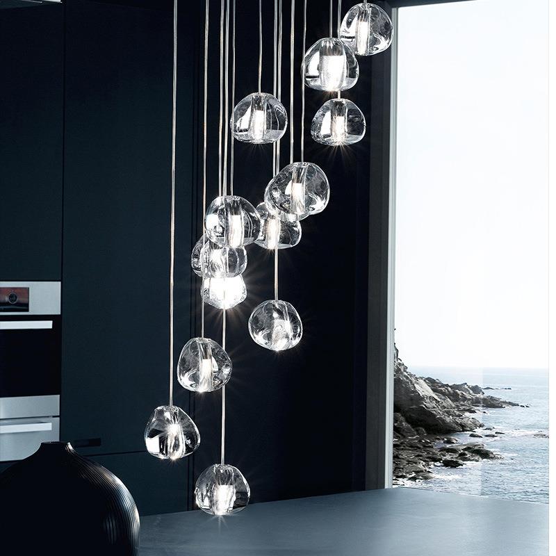 简约楼梯长线水晶吊灯别墅复式客厅灯酒店吧台设计师餐厅灯具前台