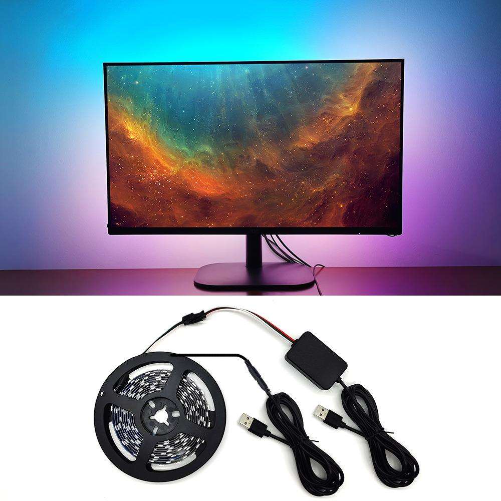 跨境电商WS2812B流光灯带溢彩显示屏同步灯光 电脑背景灯带套装5V