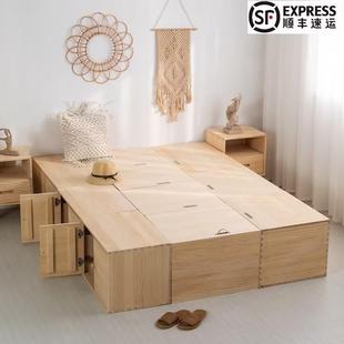 榻榻米木箱拼床储物床收纳箱子实木床箱高箱床加宽飘窗拼接柜