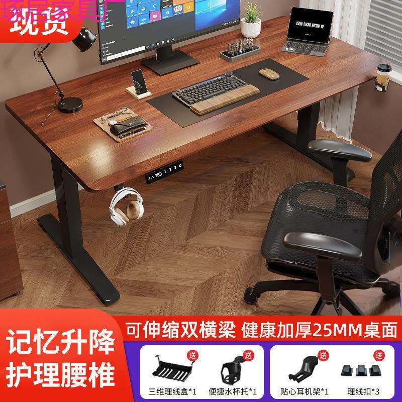 办公桌电脑桌智能电动升降站立式家用双电机工作台移动学生学习桌