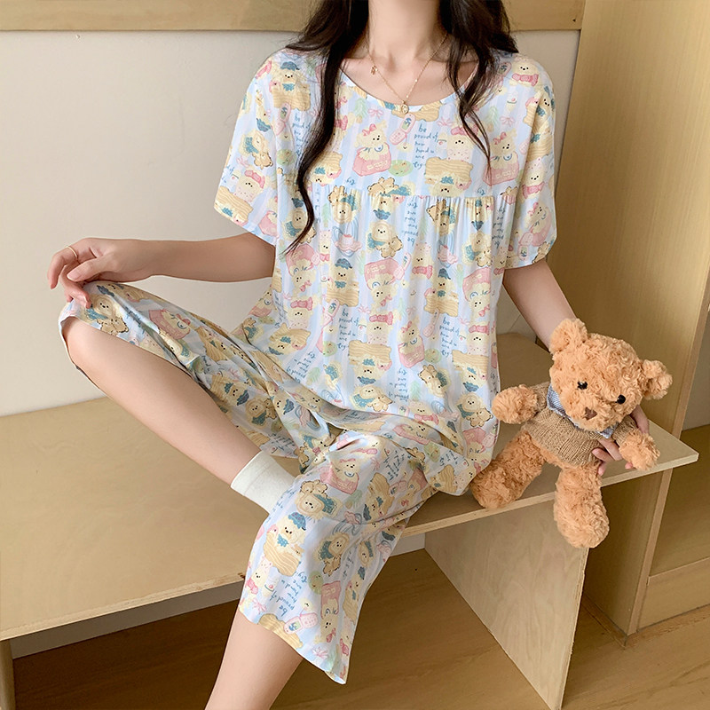 新款短袖棉绸睡衣套装甜美可爱可外穿女小清新学生少女家居服套装