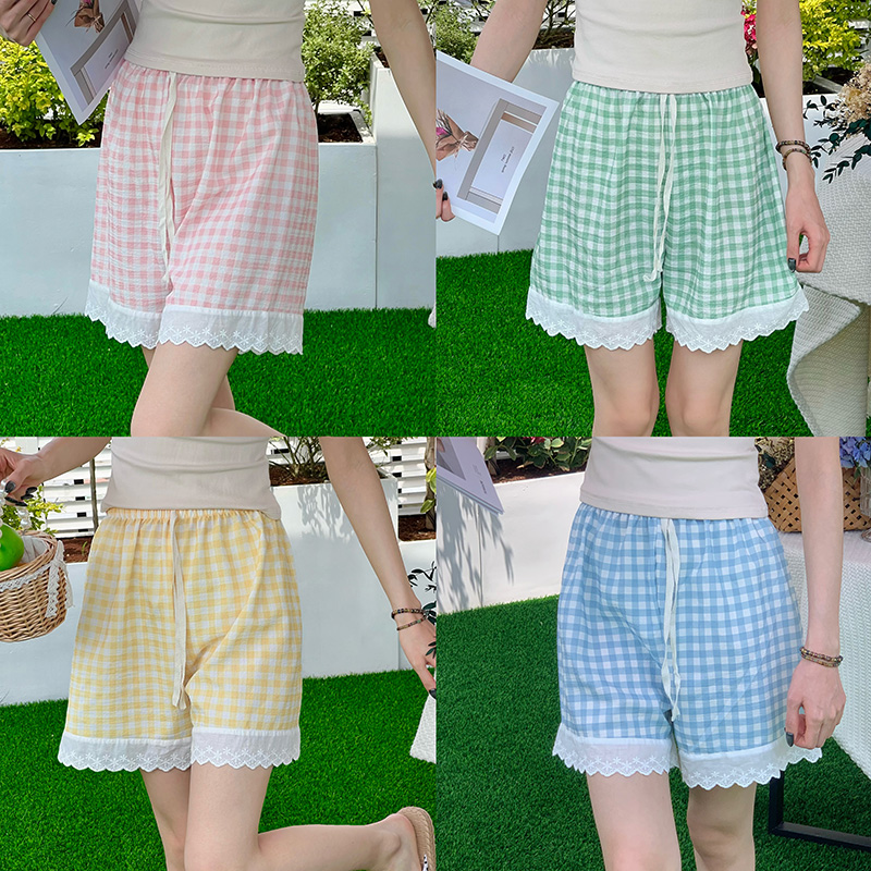 夏季格子甜美短褲可外穿女