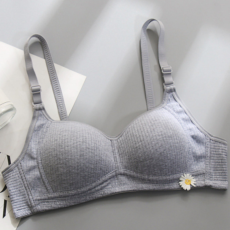 纯棉发育期侧收高中学生光面少女内衣简约文胸罩聚拢大胸小防下垂