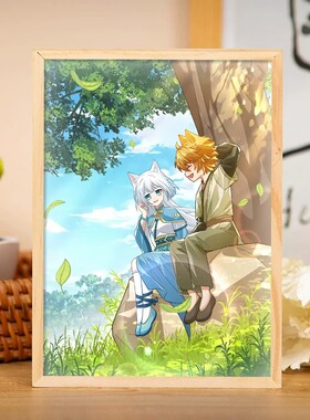 奇喵君猫历险记夜灯灯光画摆件