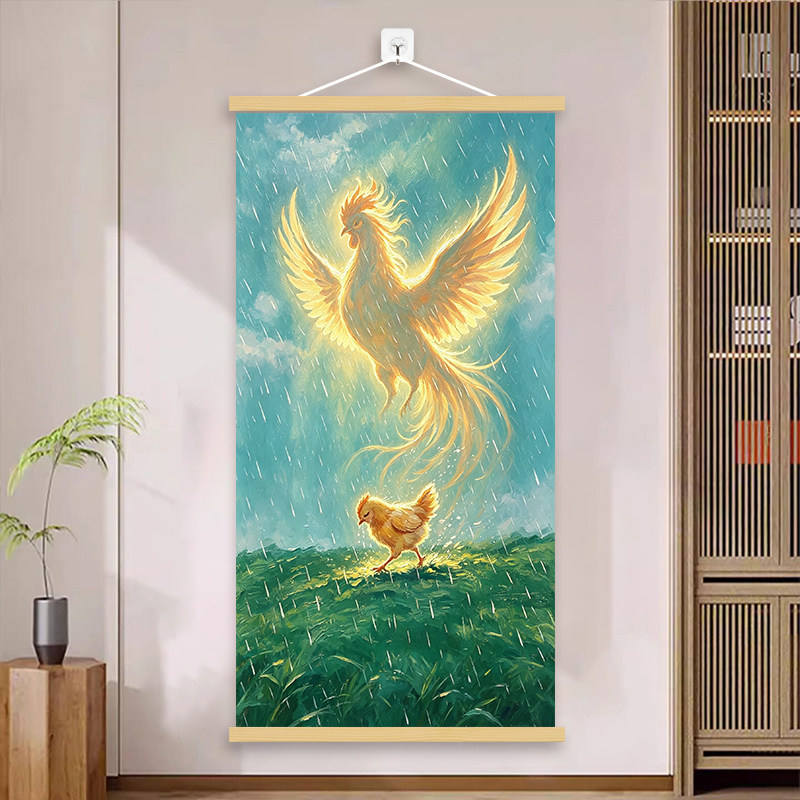 勇敢的小鸡装饰画励志书法挂画摆件新中式桌面装饰摆台挂画新款
