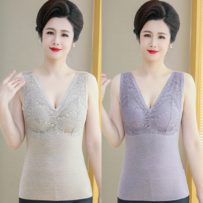 轻奢保暖背心女款带胸垫一体式加绒德加厚羊毛蚕丝发热无痕打底上