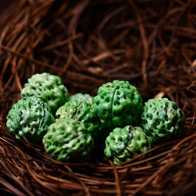 남성과 여성을위한 고기 패턴이있는 천연 유채 노란색 광석 청록색 RUDRAKSHA 팔찌 단일 원형 문화 장난감 휴대용 구슬