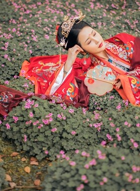 华夏粹 大红婚服重工刺绣大袖齐腰襦裙套装 汉服民族女装 晗元
