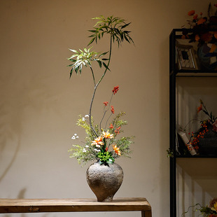 新中式陶瓷花瓶摆件高挑玄关仿真插花家居客厅民宿酒店侘寂风装饰