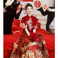 红色马面裙敬酒服2024新款新娘新中式婚服订婚礼服套装小个子夏季